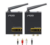 YMOO Transmisor Receptor Audio Inalámbrico para TV/PC a Altavoz, 2,4GHz Emisor Adaptador Inalambrico con Salida RCA y AUX 3,5 mm Jack, Largo Alcance 100m, Estéreo HiFi 192kHz/24bit, 20ms Baja Latencia