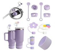 Ymoryiyi 10 accesorios Stanley Cup en color morado. Contiene 6 tapones de silicona a prueba de fugas, 3 tapas para pajitas y 1 base de silicona para Stanley Cup de 1,2 l y 850 ml