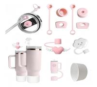 Ymoryiyi Stanley Cup Accessories & Accesorios Set de 10 piezas en color rosa - 6 tapas a prueba de fugas, 3 tapas para pajitas, 1 base de silicona para tazas Stanley de 1,2 l y 850 ml