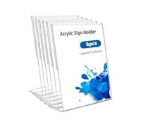 Ymswjgj 6 unidades, A5, acrílico, soporte para señales, expositores de mesa, expositores inclinados, transparentes, A5, acrílico oblicuo, soporte en L, soporte de mesa