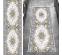 Ymural Alfombra antideslizante para pasillo, color gris, vintage, 100 x 180 cm, lavable, antideslizante, larga y estrecha para escaleras, cocina, dormitorio