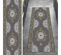 Ymural Alfombra antideslizante para pasillo, color gris, vintage, 70 x 450 cm, lavable, antideslizante, larga, para cocina y dormitorio