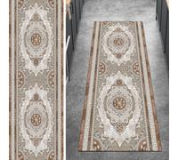 Ymural Alfombra antideslizante para pasillo, vintage, color gris y naranja, 100 x 550 cm, lavable, antideslizante, larga, para cocina y dormitorio