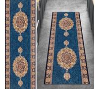 Ymural Alfombra de pasillo antideslizante azul vintage 40 x 90 cm para cocina, alfombra de cocina, alfombra larga, lavable, venta por metros, pelo corto, poliéster, pasillo, dormitorio, salón