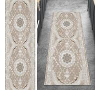 Ymural Alfombra de pasillo beige, antideslizante, vintage, 60 x 280 cm, para cocina, cocina, larga, lavable, venta por metros, pelo corto, poliéster, pasillo, dormitorio