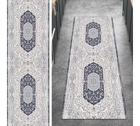 Ymural Alfombra de pasillo gris y azul vintage, antideslizante, venta por metros, 70 x 400 cm, para cocina, cocina, larga, lavable, pelo corto, poliéster, pasillo, dormitorio, salón