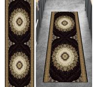 Ymural Alfombra de pasillo negra por metros, antideslizante, vintage, 50 x 500 cm, para cocina, cocina, larga, lavable, pelo corto, poliéster, pasillo, dormitorio, salón