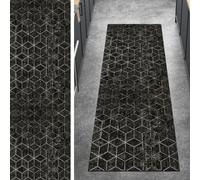 Ymural Alfombra de pasillo para pasillo, 60 x 550 cm, color negro, antideslizante, lavable, geométrica, antideslizante, alfombra larga para pasillo, dormitorio, puerta, escalones, escalones,