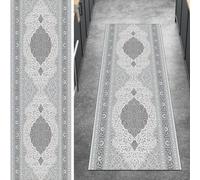 Ymural Alfombra de pasillo por metros, antideslizante, vintage, gris, 70 x 550 cm, para cocina, cocina, larga, lavable, pelo corto, poliéster, pasillo, dormitorio, salón
