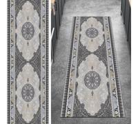 Ymural Alfombra vintage para pasillo, antideslizante, color gris, 110 x 330 cm, para cocina, cocina, larga, lavable, por metros, pelo corto, poliéster, pasillo, dormitorio
