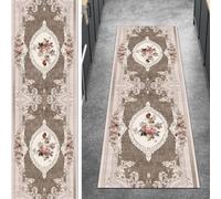 Ymural Camino de cocina antideslizante, diseño floral beige gris, 70 x 240 cm, lavable, antideslizante, largo y estrecho para escaleras, cocina, dormitorio