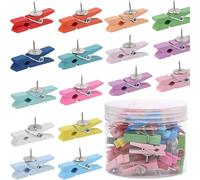 YMWALK Lot de 50 punaises créatives Avec Clips en Bois colorés - Punaise de Tableau en liège pour projets artistiques, Photos, décoration Maison et Bureaux (50, Color De Madera)