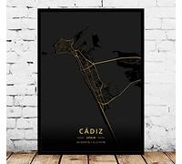 YMXCNM Cádiz España Mapa De La Ciudad Cuadro sobre Lienzo Modern Black Gold Posters Artwork Unframed Pictures Prints Personalization Paintings Souvenir Gift Home Decor,50X70Cm/19.68X27.55 In