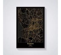 YMXCNM Cuadro sobre Lienzo,Kumamoto Japan City Map Wall Art Posters Modern Large Prints Pictures Black Gold City Rectangle Paintings Pop Murals Artwork For Home Decor,50X70Cm / 19.68X27.55 In