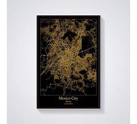 YMXCNM Cuadro Sobre Lienzo,Mexico City Map Wall Art Posters Modern Large Prints Pictures Black Gold City Rectangle Paintings Pop Murals Artwork For Home Decor,70X100Cm/27.55X39.37 In