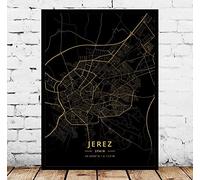 YMXCNM Jerez España Mapa De La Ciudad Cuadro sobre Lienzo Modern Black Gold Posters Artwork Unframed Pictures Prints Personalization Paintings Souvenir Gift Home Decor, 50X70Cm / 19.68X27.55 In
