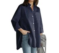 YMXLWHBD Blusa Camisa Blanca De Manga Larga para Mujer, Corte Holgado, Estilo Literario, Top Elegante Largo Medio -Azul Marino-s