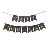 Ymxygz Hajj Mubarak Bunting Banner Eid Mubarak Banner Guirnalda Bandera Ramadán Fiesta Suministros Musulmán Islam Fiesta Hogar Mantel Chimenea Decoración