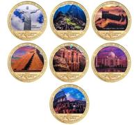 Ymxygz Juego De 7 Monedas Conmemorativas De Siete Maravillas del Mundo, Monedas De Desafío, Monedas Coleccionables, Monedas De Recuerdo para Coleccionar.