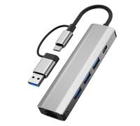 YMY USB C USB A 5 in 2 Multiport Adaptador con Ethernet 1000Mbps, 3 USB3.0 Data, Tipo C Data, Compatible con MacBook, Surfacebook, Dell HP laptops (5 en 2 RJ45 1000M y 3 USB3.0)