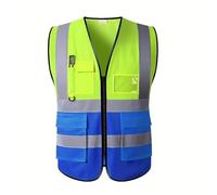 YMYGCC Chaleco reflectante de seguridad Unisex, multibolsillo, transpirable, uniforme Visible, tráfico, ferrocarril, mineros carbón, carreras, correr, trabajo(Green Blue)