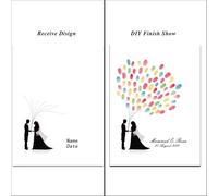 YMYGCC Libro de Invitados con árbol Huellas Dactilares for Boda, Pintura Firma, Beso Pareja, Huella Digital, Mejores Deseos for Fiesta + Almohadilla Tinta(Color07,35x50cm 14x20inch)