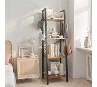 YMYNY 125CM Librería, Estantería de Escalera con 4 Ganchos, Estantería de 4 Niveles, para Salón Dormitorio Cocina Oficina en Casa, Estilo Industrial, Marco de Metálica, Marrón Rústico HBC024H