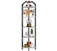 YMYNY Estantería Esquinera, Altura 176CM Estantería de 5 Niveles, Estante de Escalera, Mueble de Almacenamiento, Soporte para Planta de salón, Estilo Industrial, Gris HBR006Y
