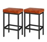 YMYNY HBS513J - Taburetes de bar de 66 cm, juego de 2 taburetes de bar de desayuno, color marrón caramelo, taburetes de bar de piel sintética, taburete de bar con cojín de 6 cm de grosor y base de