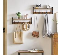 YMYNY Juego de 2 Perchero de Pared con Estante, Estantería de Pared con 10 Ganchos, Estante Mural de Almacenamiento, 120 x 11 x 19.5 cm, Pasillo, Entrada, Estilo Industrial, Marrón Rústico HWS004H-2