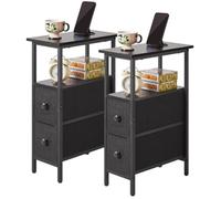 YMYNY Mesa Auxiliar Estrecha Conjunto de 2 Piezas, Mesita de Noche con Dos Cajones Tapizados en Tela, Mesa Auxiliar Sofa Adecuada para Salon dormitorios, Negro HST019B-2