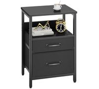YMYNY Mesita de Noche, Mesa Auxiliar de Sofá, Mesilla de Noche con 2 Cajones de Tela, 2 Estante Abierto, Estilo Moderno, Mesa Pequeña de Centro, Mesa de Café, para Dormitorio, Salón, Negro HST011B