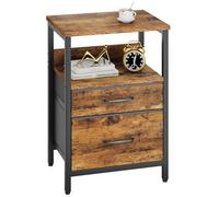 YMYNY Mesita de Noche, Mesa Auxiliar de Sofá, Mesilla de Noche con 2 Cajones de Tela, 2 Estante Abierto, Estilo Moderno, Mesa Pequeña de Centro, Mesa de Café, para Dormitorio, Salón, Marrón HST011H