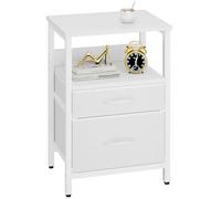 YMYNY Mesita de Noche, Mesa Auxiliar de Sofá, Mesilla de Noche con 2 Cajones de Tela, 2 Estante Abierto, Estilo Moderno, Mesa Pequeña de Centro, Mesa de Café, para Dormitorio, Salón, Blanco HST011W