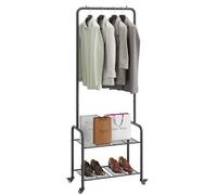 YMYNY Perchero Burro Independiente, Burro de Ropa con Ruedas, Perchero de Metal, Barra Colgante de 61CM de Ancho, con 2 Niveles, 2 Ruedas Bloqueables, para Dormitorio 61×32×176CM Negro HGR002B