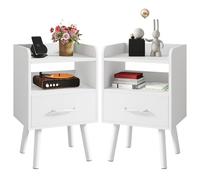 YMYNY Set de 2 Mesitas de Noche, Mesa Auxiliar de Sofá, Mesa de Madera, Cajón con Tela Removible, Ripiano Abierto, 39x29x62 cm, para Dormitorio, Salón, Blanco HST021W-2