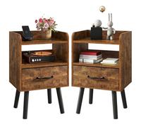 YMYNY Set de 2 Mesitas de Noche, Mesa Auxiliar de Sofá, Mesa de Madera, Cajón con Tela Removible, Ripiano Abierto, 39x29x62 cm, para Dormitorio, Salón, Marrón HST021H-2