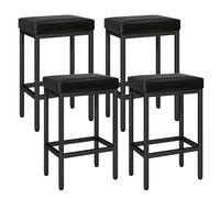 YMYNY Set de 4 Taburetes Altos de Cocina, Negro HBS513B-2 | 66 cm Taburete Alto de Cocina con cojín de 6 cm y base metálica. Cuero PU negro. Ideal para mostradores