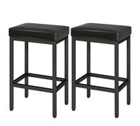 YMYNY Taburete Alto de Cocina Negro en Cuero Pu Con Cojín de 6 cm y Base de Metal, 66 cm para Mostrador