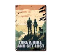 Ymyoo Letrero decorativo vintage de hojalata con diseño de perro de senderismo con texto en inglés "Take A Hike and Get Lost Hiking for Mountain Retreats Adventure-themed bars and Hiking Enthusiast's