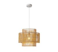 YNAHZAOK Lámpara Colgante Cilíndrica De Ratán Natural De 2 Niveles, Estilo Wabi Sabi Wind, Tejida A Mano, De Mimbre Hueco, Con Casquillo E27 Y Cable Blanco Ajustable, Ideal Para Sala