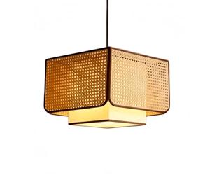 YNAHZAOK Lámpara Colgante Cuadrada De Ratán De Doble Capa, Hecha A Mano, Con Cable Ajustable. Perfecta Para Cocinas Modernas De Estilo Rústico, Islas De Cocina, Comedores, Restaurantes Y Decoración