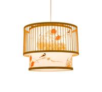 YNAHZAOK Lámpara Colgante De Bambú Tejido Estilo Chino Con Pantalla Floral De Pájaros, Lámpara Colgante Retro De Ratán Hecha A Mano Con Base E27, Luz De Suspensión Ajustable Para Casa De Té, Comedor