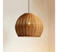 YNAHZAOK Lámpara Colgante De Globo De Ratán Natural Tejido A Mano, Estilo Wabi-Sabi Boho, Lámpara De Techo Colgante De Mimbre Con Cable Ajustable, Base E27, Luminaria Rústica Colgante Para Comedor