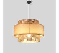 YNAHZAOK Lámpara Colgante De Ratán De Tela Estilo Sudeste Asiático, Tejida A Mano, De Mimbre, Con Cable De Suspensión Ajustable Y Base E27. Lámpara De Techo Minimalista Estilo Boho Para Isla