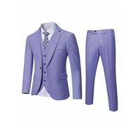 YND Conjunto de 3 piezas slim fit para hombre, chaqueta lisa con un botón, pantalón con corbata, morado, XL