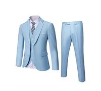 YND Conjunto de traje ajustado de 3 piezas para hombre, con corbata, chaqueta sólida, chaleco, pantalones, beige, talla del Reino Unido, azul claro, XL