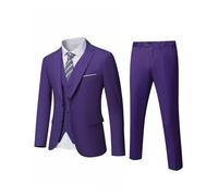 YND Conjunto de traje ajustado de 3 piezas para hombre, con corbata, chaqueta sólida, chaleco, pantalones, beige, talla del Reino Unido, Deep Purple, XXL