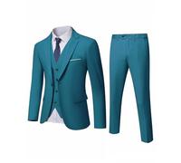 YND - Conjunto de traje de 3 piezas para hombre, corte ajustado, con un botón, chaqueta, chaleco, pantalones y corbata, azul claro, XL
