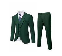 YND - Conjunto de traje de 3 piezas para hombre, corte ajustado, con un botón, chaqueta, chaleco, pantalones y corbata, De Color Verde Oscuro, L
